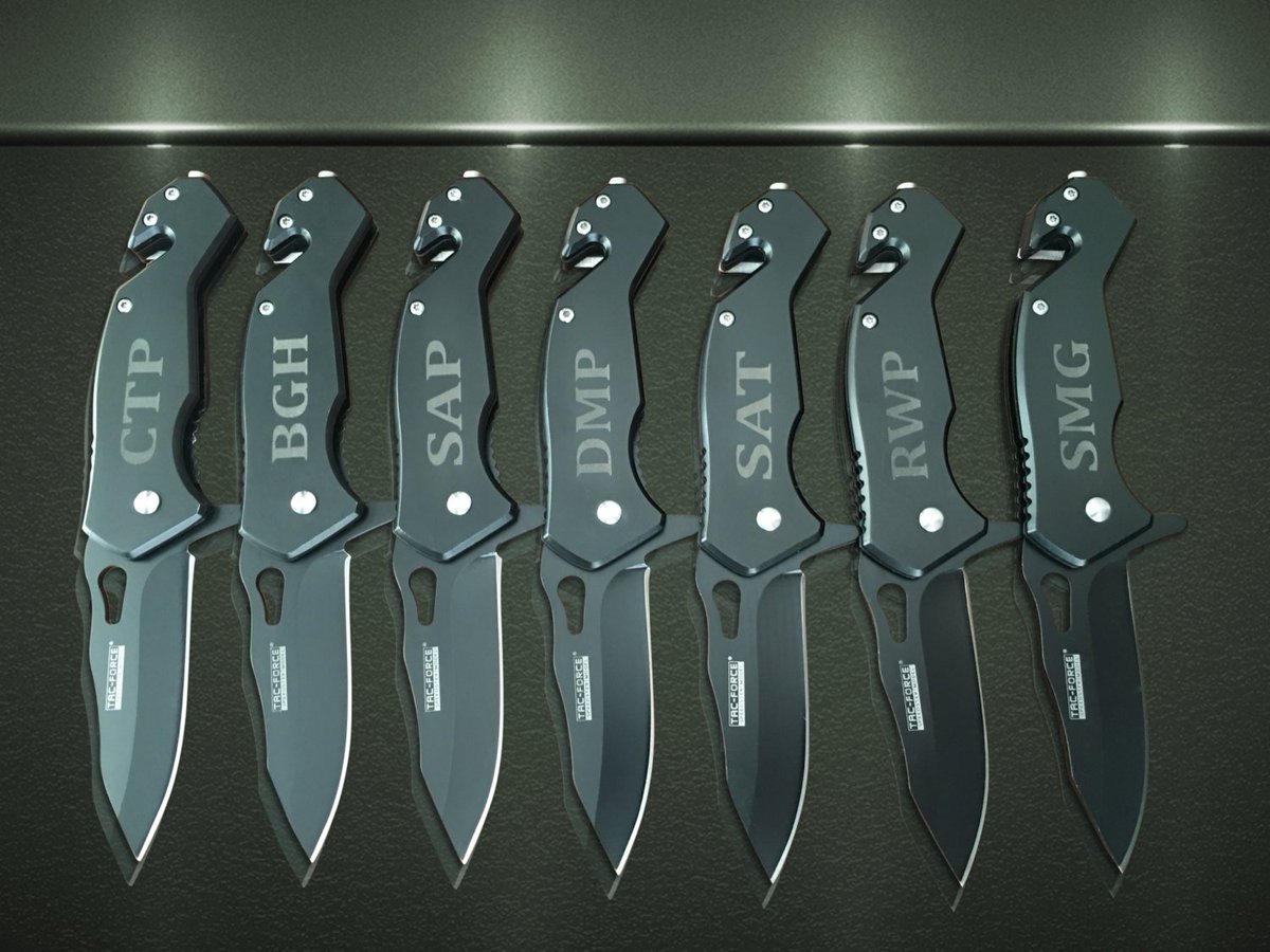 WeddingWidget's tweet photo. 5 Personalized Knifes - 5 Custom engraved Gun Metal Grey Tact… https://t.co/ZYhrAZMJLx #weddingwidget #EngravedKnife https://t.co/exlxWOPcUI