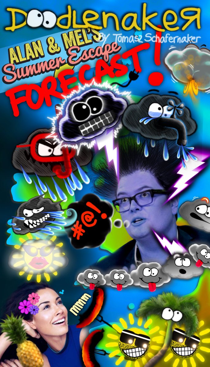 Schafernaker's tweet photo. Here's a @BBCRadio2 #SummerEscape forecast #doodlenaker @AlanCarr @MsMelanieSykes ...see you in mo! @malprin https://t.co/DnckzIPaQg