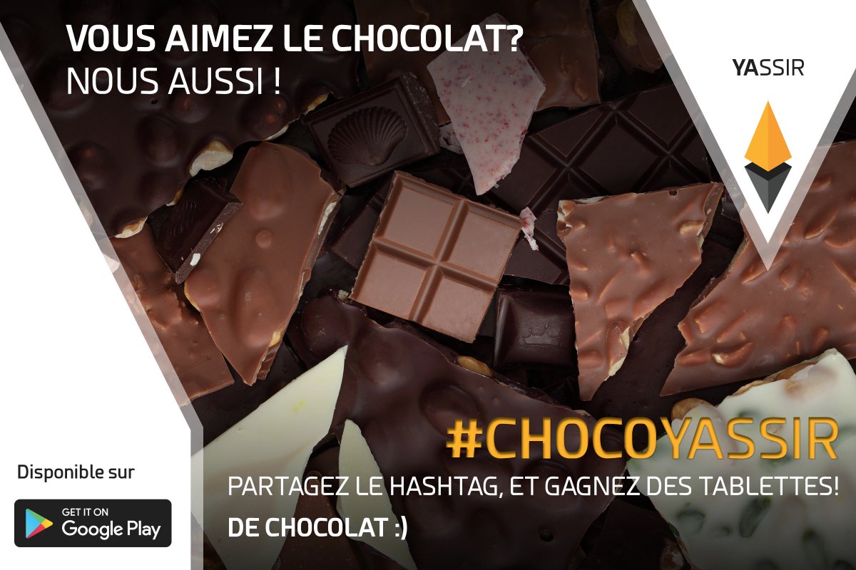 MehdiTERRAK's tweet photo. Vous aimez le chocolat ? @YASSIR_Algerie  aussi ! utilisez #CHOCOYASSIR pour gagner des tablettes .. de chocolat à l'occasion de la beta ! https://t.co/nOArwWq7Y8