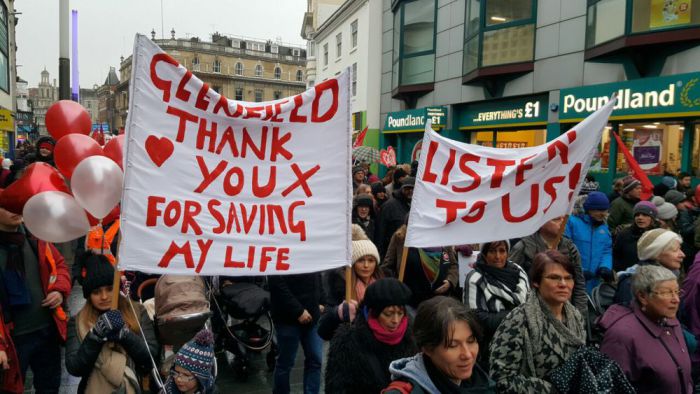 HitsEastMidsX's tweet photo. Campaigners trying to save  Glenfield Children's Heart Centre from closure are protesting in Leicester city centre this lunchtime https://t.co/KMtzp6XU8f