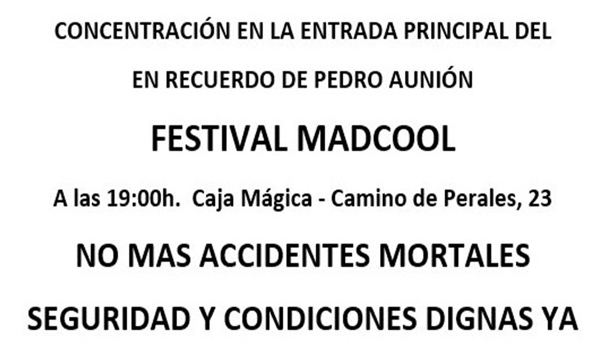 epmusica's tweet photo. Los sindicatos de música convocan una concentración en recuerdo del acróbata fallecido en el #MadCool Festival
https://t.co/klxdXdX8yg https://t.co/0mzf89alpN