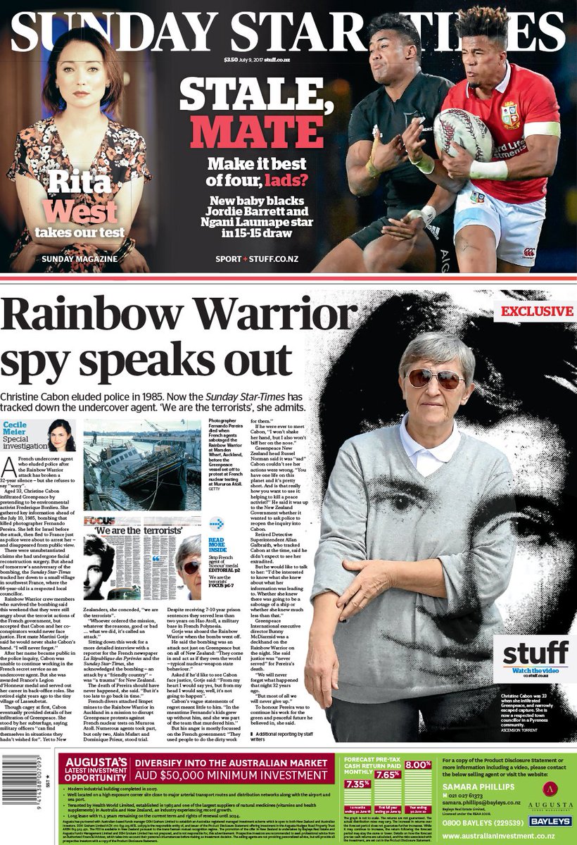 SundayStarTimes's tweet photo. Exclusive: we talk to Rainbow Warrior spy after 32 years, in @SundayStarTimes. And it's stale, mate, in #ABvBIL Lions. Best of four, lads? https://t.co/S1N08VrGiq