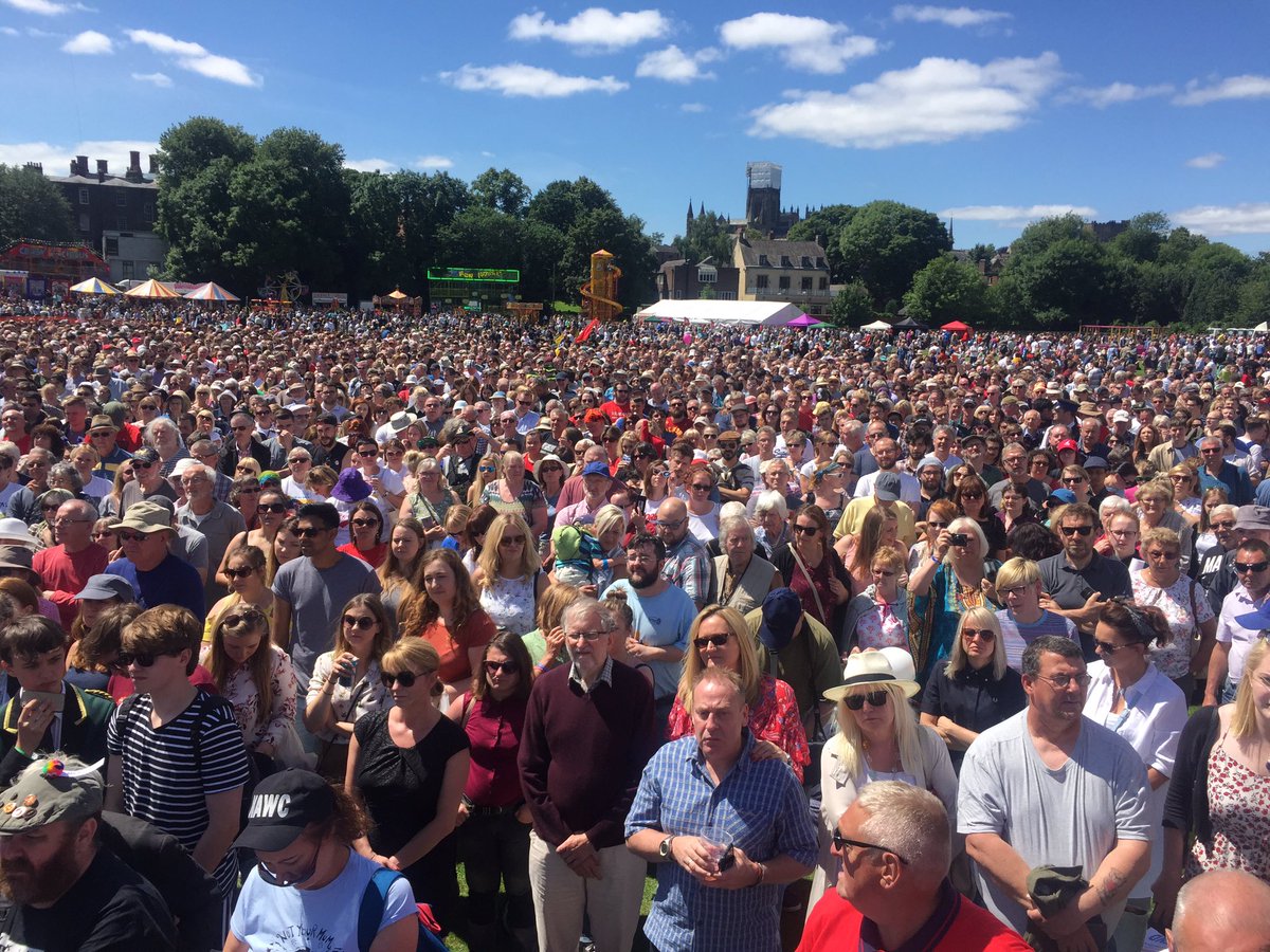 Just part of the huge crowd waiting to hear @JeremyCorbyn at the Big Meeting! #DurhamMinersGala