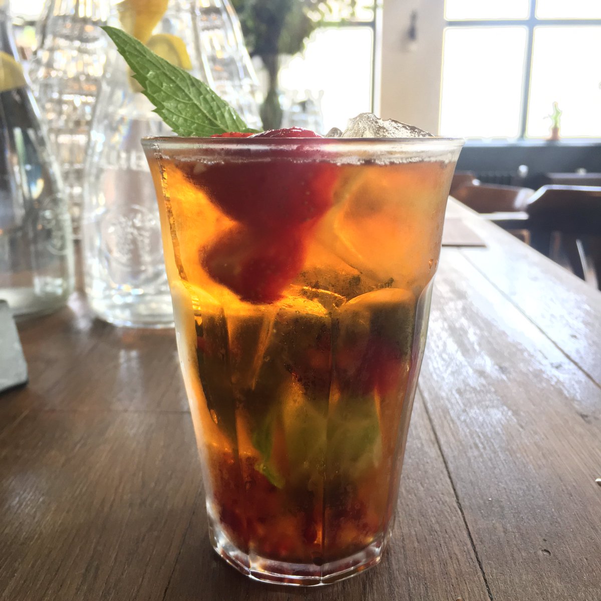Pimm's is £5 this weekend, with strawberries, raspberries, pomegranate &amp; mint 🍹#hackney #summer #clapton #beergarden #Wimbledon #tennis