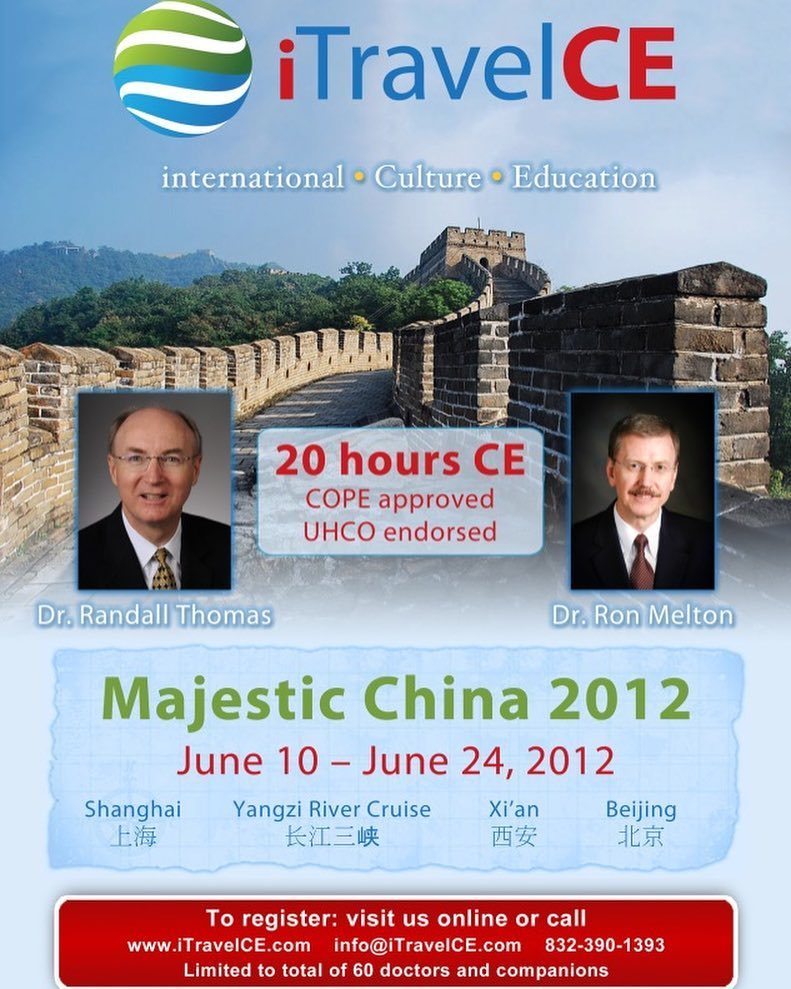 iTravelCE's tweet image. 2012 Majestic China #OptometryCE program
Unforgettable two weeks #iTravelCE #optometry #continuingeducation through entire China
.
.
#Shang…