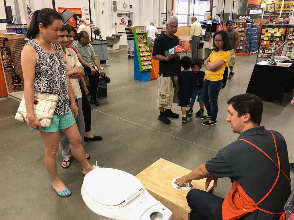 JAMES educating his DIY audience  about easy toilet installation !