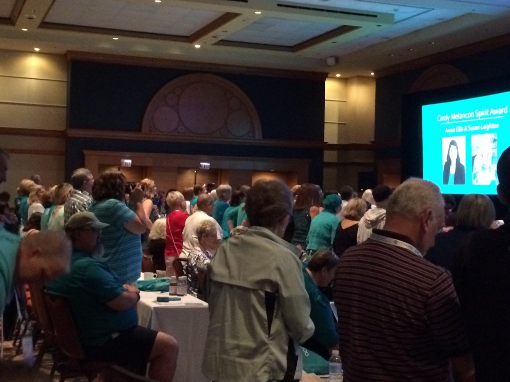 Teal rules! Packed house at opening ceremonies #OvarianConf