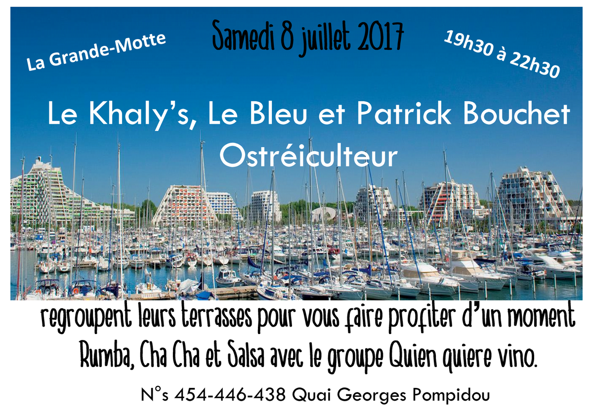 lekhalys's tweet photo. Ce soir "Quien quiere vino" joue en acoustique sur notre terrasse et celles de nos voisins #rumba #salsa #chacha #LaGrandeMotte #montpellier https://t.co/5r3j84fGze