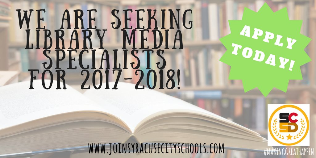 JoinSCSD's tweet photo. Are you a certified Library Media Specialist? Do you have a passion for urban education? Help the #SCSDGo4Gold! https://t.co/m5SAv4tdgh https://t.co/UD6tNt8Izk
