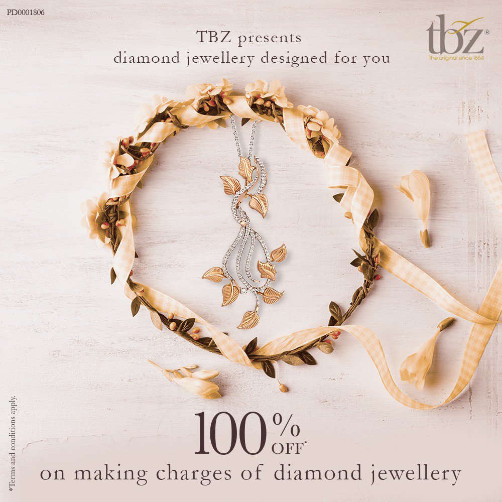 TBZ1864's tweet photo. Tomorrow is the last day for the offer of 100% off* on making charges of diamond jewellery. #diamondjewellery #nomakingcharges #tbz https://t.co/lYGB4SDv5k
