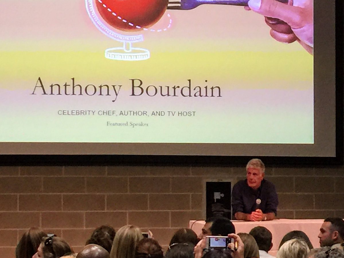 teacherschmidt's tweet photo. @AnthonyBourdain from CNN speaking to our group about the future of food at the Global Leadership Summit in Milan, Italy today. #powerful https://t.co/CAxy2sFF8K