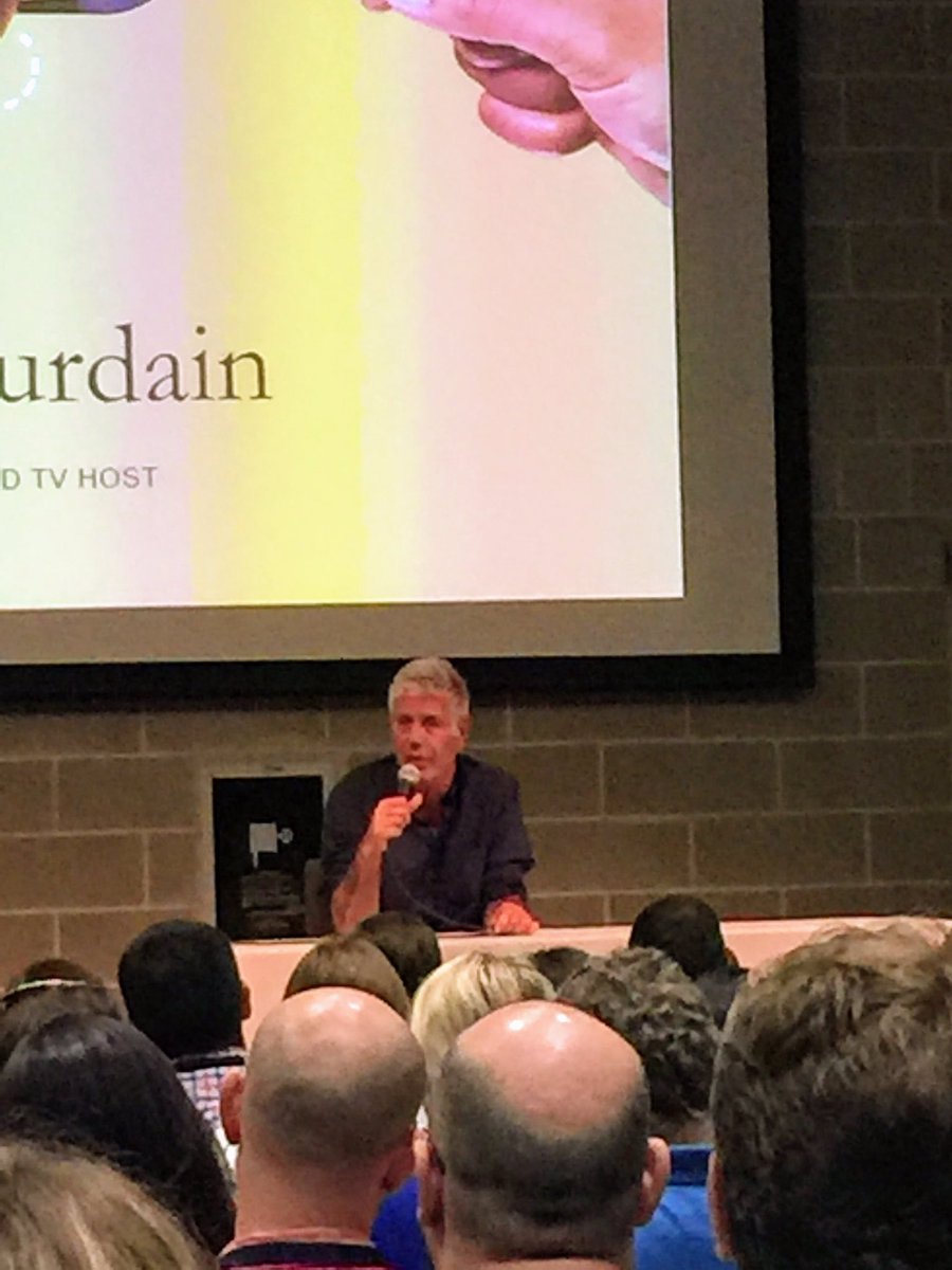 teacherschmidt's tweet photo. @AnthonyBourdain from CNN speaking to our group about the future of food at the Global Leadership Summit in Milan, Italy today. #powerful https://t.co/CAxy2sFF8K