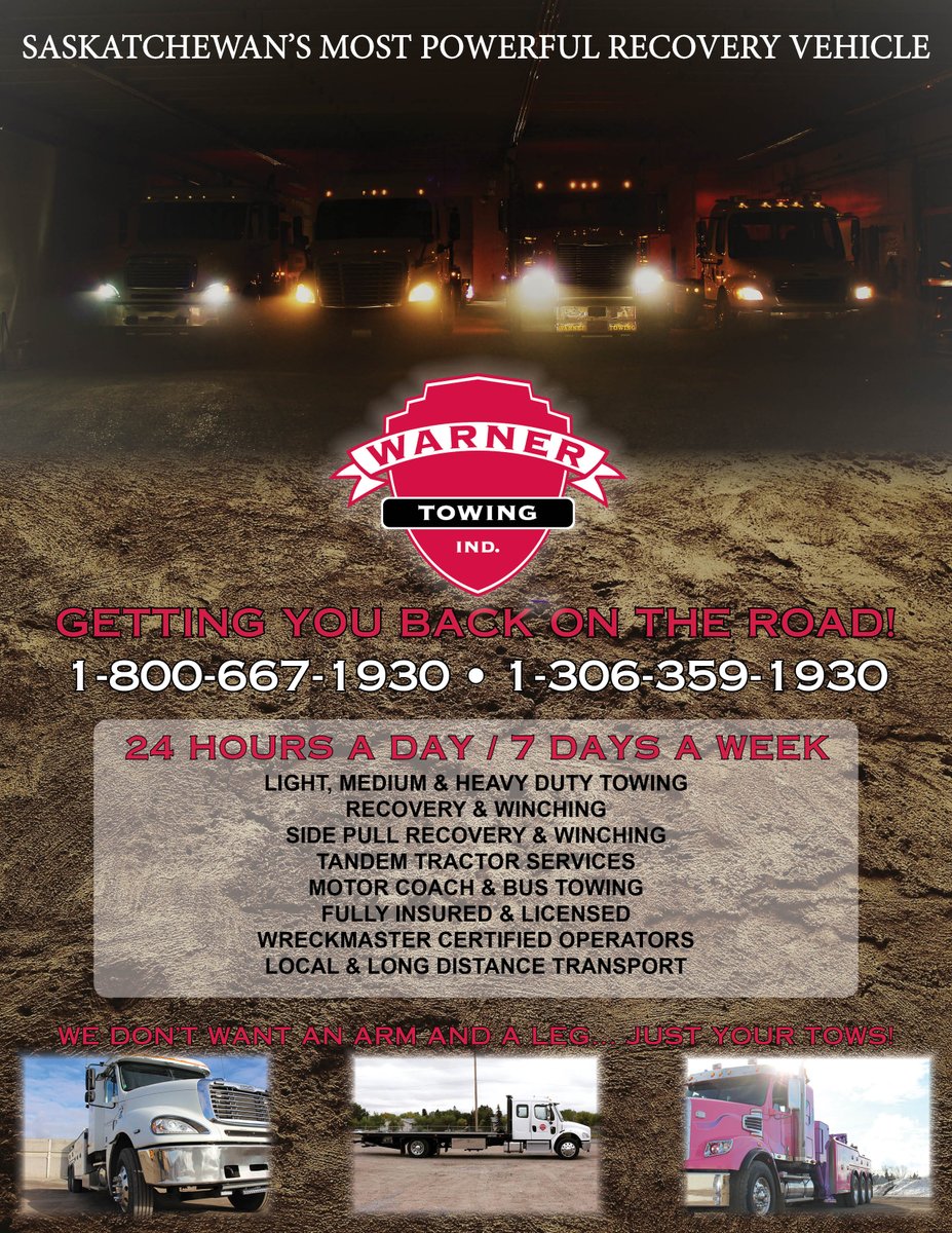 Warnertruck's tweet photo. Need a tow on this beautiful July day? Call Warner Towing!
#warnertowing #towing #recovery #sask #july #summerday https://t.co/QL2pfubgq9