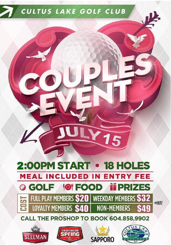 CultusLakeGolf's tweet photo. Our Couples Event is one week away ! Call 604-858-9902 to register #CultusLake #Chilliwack #CouplesEvent https://t.co/ejRwnbWNfe
