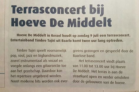 hoevedemiddelt's tweet photo. 🎵Terrasconcert op zondag 9 juli bij #Parkhoeve de Middelt🎵Gezellige start van de zondagochtend met Live muziek van #Timbre #Tajiri #Baarlo https://t.co/kFJNyGhisE