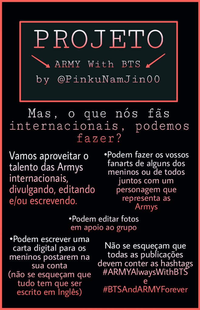 PowerOfJikook's tweet photo. Venho divulgar um projeto de uma army espanhola, a @PinkuNamJin00 
Este projeto serve para todas as armys. Está tudo aí explicado! Fighting! https://t.co/EmdJoInac5