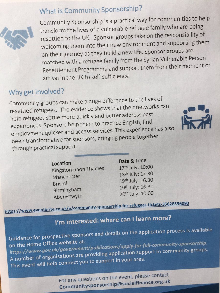 'Community Sponsorship' helps bring #Refugees from #Syria from all backgrounds/support in UK with tlc. <a href="/MethodistGB/">The Methodist Church</a> <a href="/Bhammeth/">Birmingham Methodist District</a> @Public issues