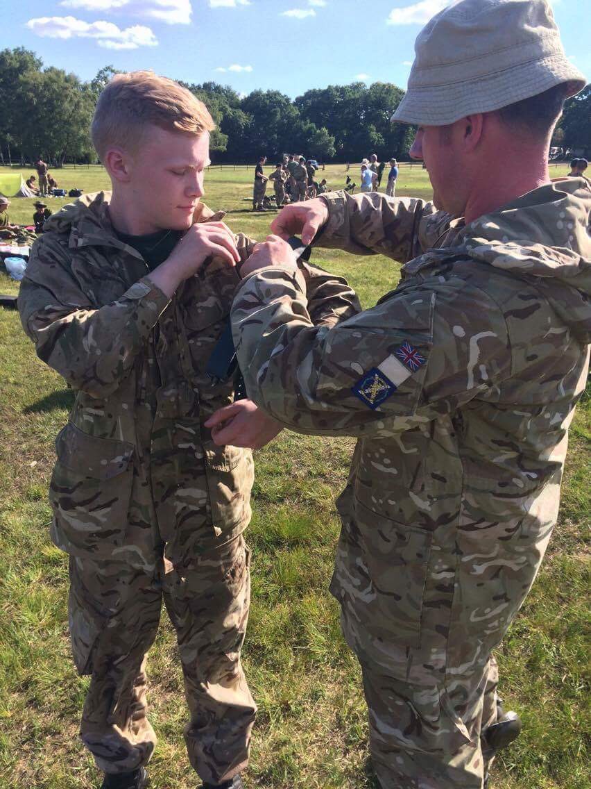 Dad! I can get dressed myself thanks! CSM Corran MacKenzie and his dad AUO Alistair Smyth 😊#Bisley #family