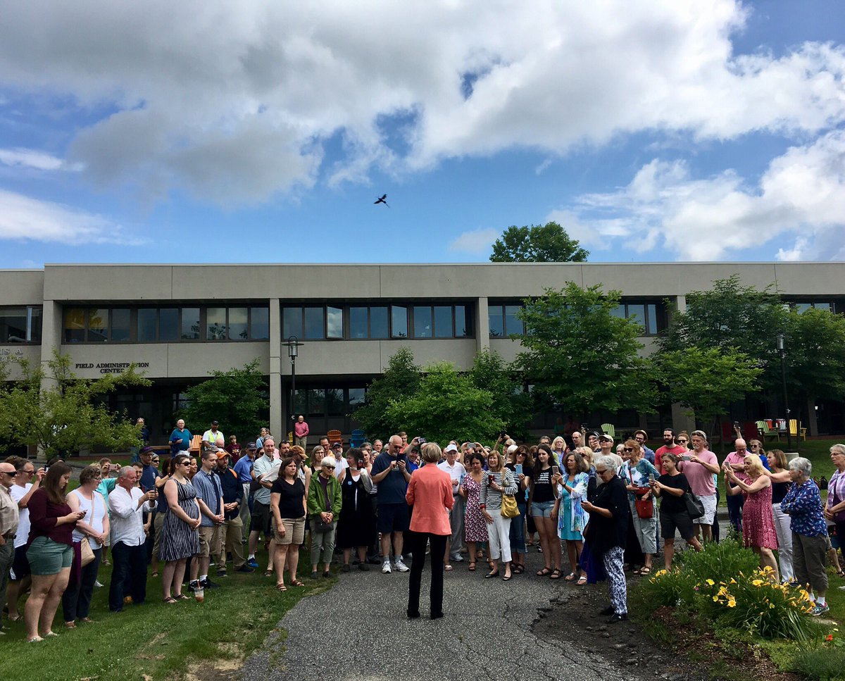 SenWarren's tweet photo. We filled 2 auditoriums & still had folks waiting outside for our terrific Pittsfield town hall today. Thanks for making your voices heard! https://t.co/tMzz2JQExC
