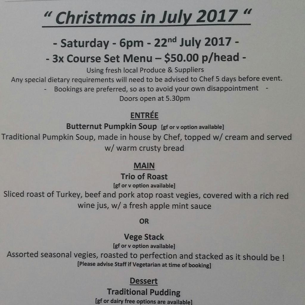 oldbankcaferest's tweet photo. CHRISTMAS IN JULY 2017 -This will be an awesome night. Please come and join us. Bookings available via 02 4333 4422 ❤❤❤ #xmasinjuly #dinner https://t.co/z4Qg3qA4Rj