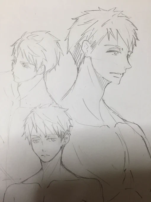 宗遙が描きたいのに宗ちゃんが全然描けなくて練習してるんだけど、資料が手元にあるにも関わらすまっったく似なくて本当途方にくれている… 