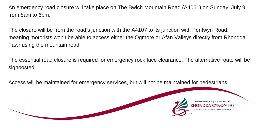 RCT Council on Twitter "Don't an emergency road closure will