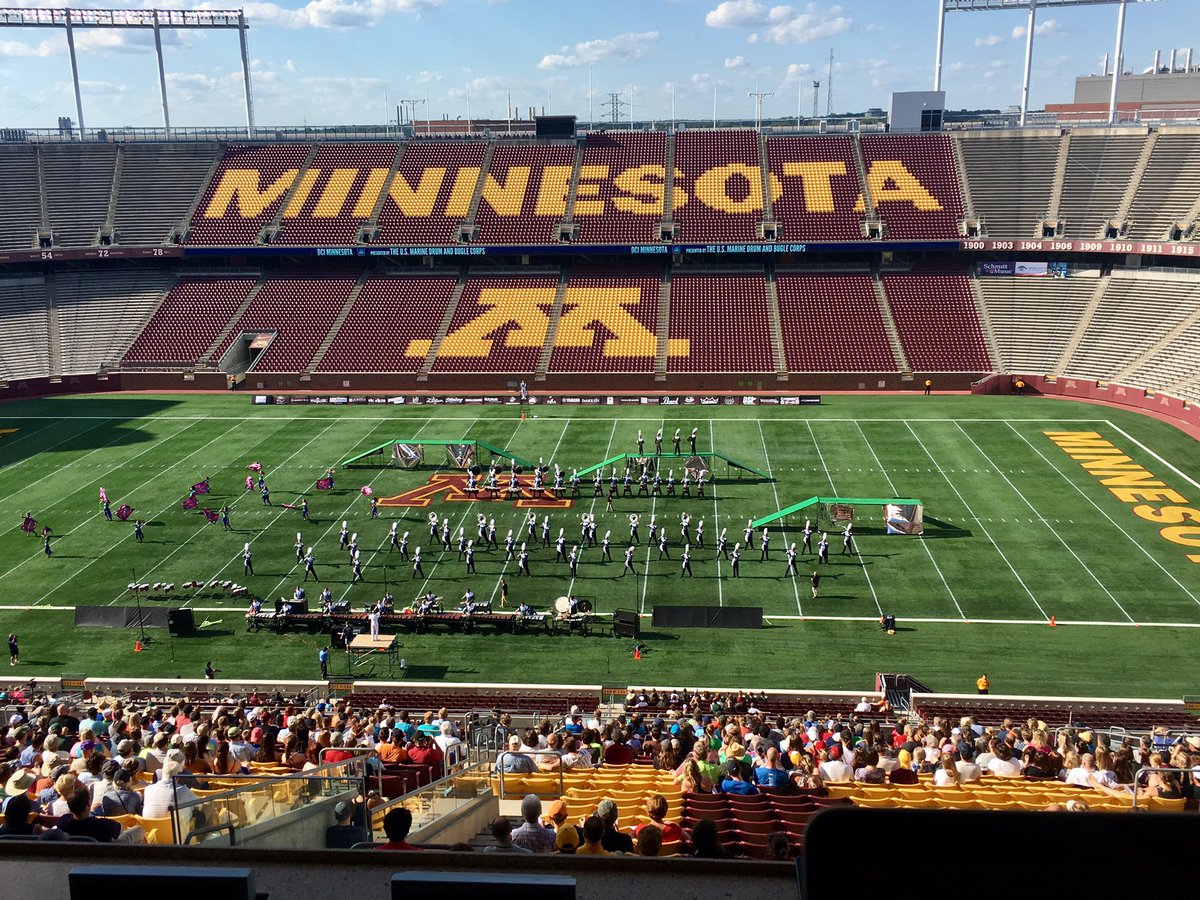 UMNmarch's tweet photo. If you look closely, you can see a few Pride of MN members in @RiverCityRhythm! 👀👀Fantastic show today! #MisshapenRCR #DCIMN #DCI2017 https://t.co/65aTc1ayIC