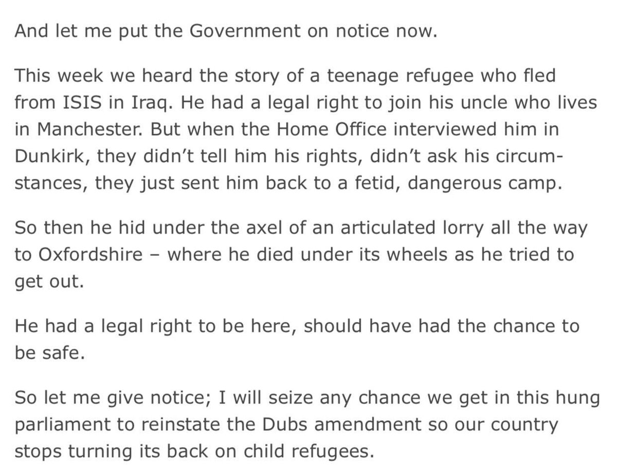 YvetteCooperMP's tweet image. In hung parliament lets seize chance to reinstate Dubs amendment so UK doesn't turn its back on child refugees. From my @thefabians spch