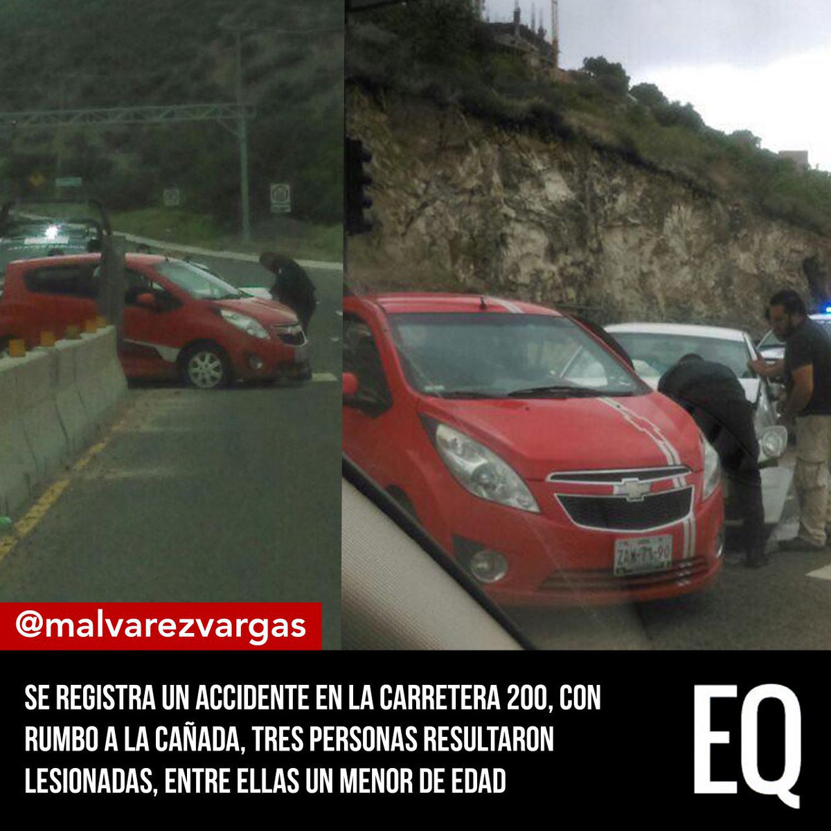 Accidente en el camino a La Cañada, en El Marqués, deja tres personas lesionadas, estuvo involucrado un auto compacto. #Querétaro