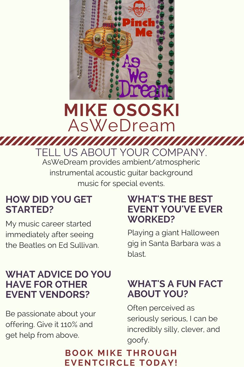 EventCircleMe's tweet photo. Meet Mike Ososki from AsWeDream this #shoutoutsaturday. Keep reading to find out more about Mike's ambient entertainment! https://t.co/vLGY5IQxhX