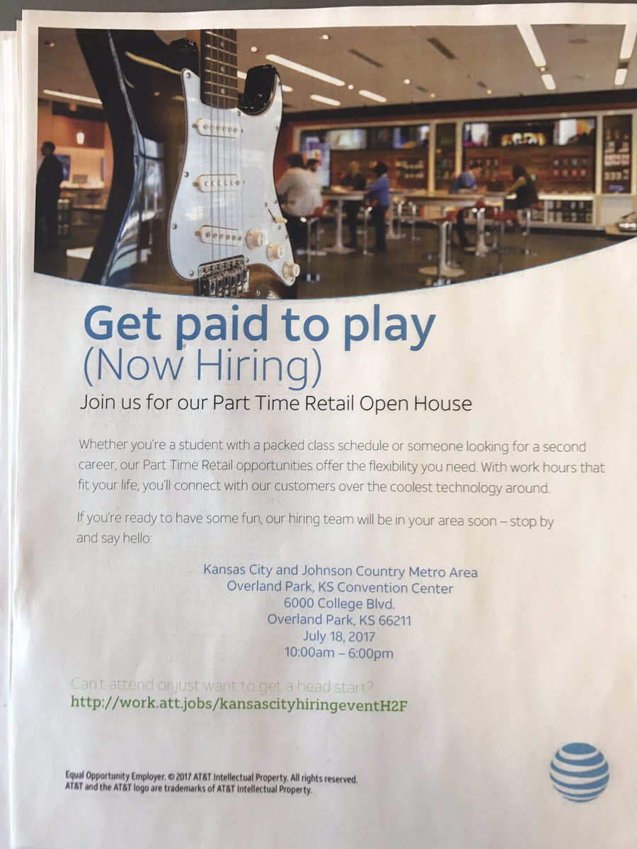 Team_LeeSummit's tweet photo. Get paid to play. #att #lifeatatt #jobs #hiring @att https://t.co/o5iGIkTjiO
