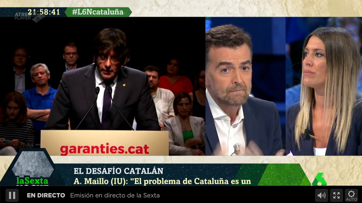 <a href="/MailloAntonio/">Antonio Maíllo</a> <a href="/SextaNocheTV/">@SextaNocheTV</a> "Lo de Catalunya no es un problema administrativo, es político y se soluciona con diálogo, no en los juzgados" <a href="/MailloAntonio/">Antonio Maíllo</a> #L6Ncataluña