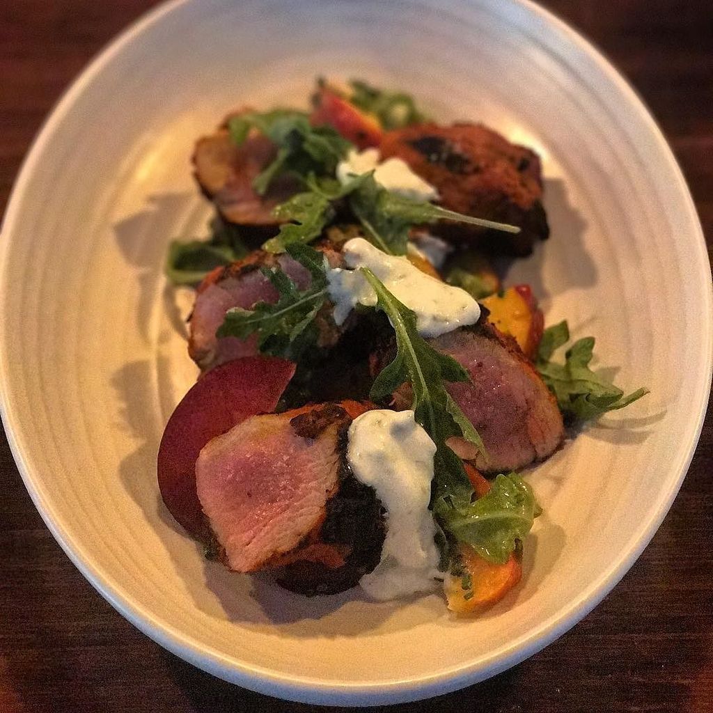 chefmikefrayne's tweet photo. Pork tenderloin marinated for 24 hours in acheote, garlic, bay leaves and charred onion.  Summer stone fruit and h… https://t.co/qU7wVBUjOm https://t.co/GXucaagNJV