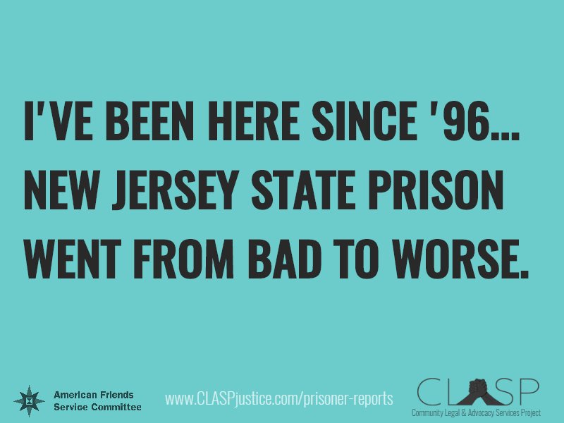 CLASPjustice's tweet photo. NJ leads the nation in reducing prison pop, but it stalls in improving its awful conditions. What's going on? #CJReform #PrisonerTestimony https://t.co/5Bh90VA6Zz