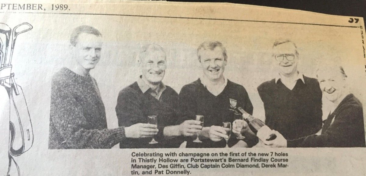 drsuzdonnelly's tweet photo. #ThenAndNow Thistly Hollow @PortstewartGC opening September 1989 & Des Giffin and Dad (Pat D) enjoying today @DDFIrishOpen #MyDDFIrishOpen https://t.co/SNL8hbso6a