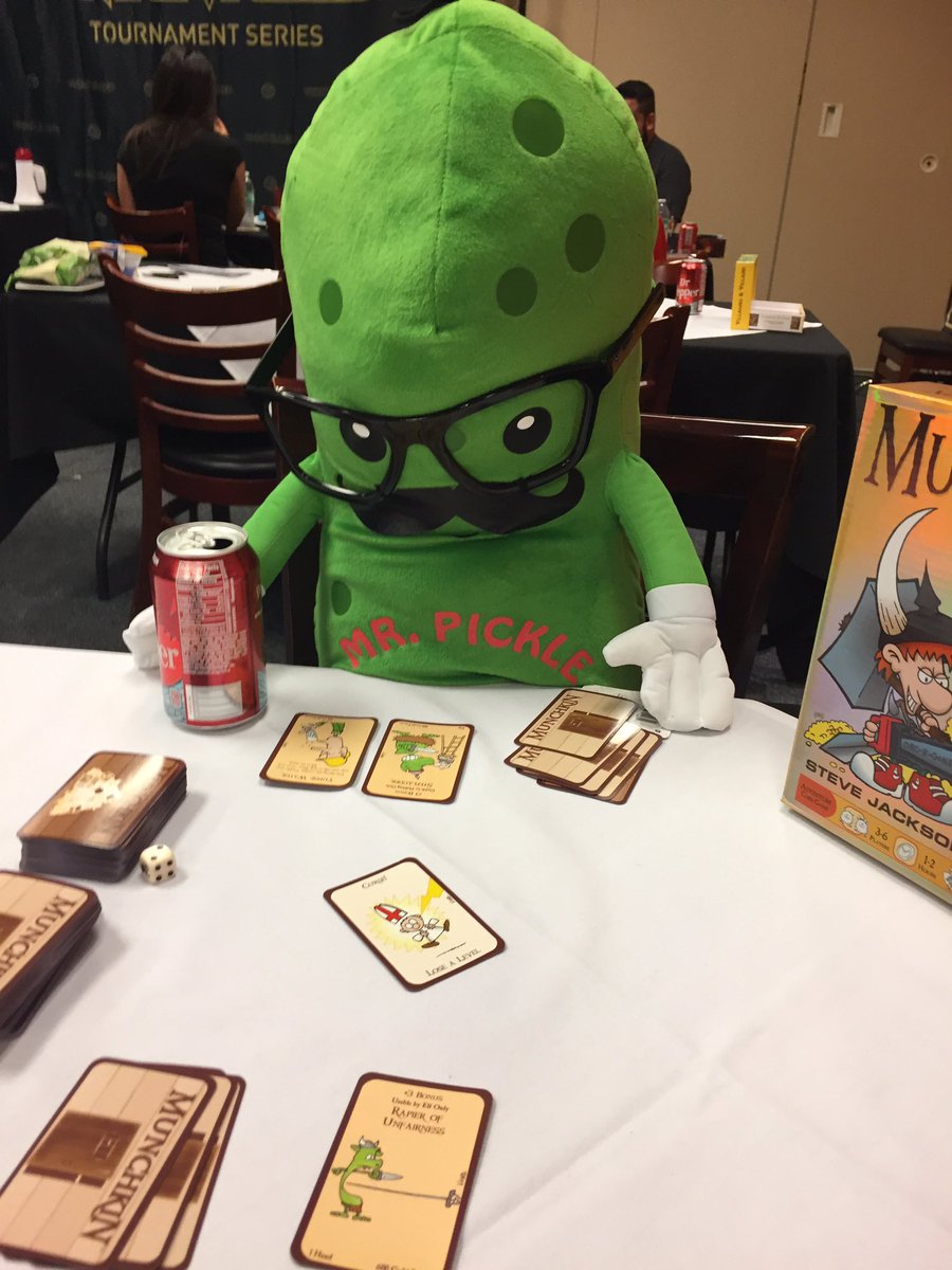 Tom_Vondran's tweet photo. I was doing great at #Unrivaled playing #Munchkin until I ran into #MrPickle. Yeah I lost but it was NO BIG DILL, I still had a blast. https://t.co/FoSTC906kp