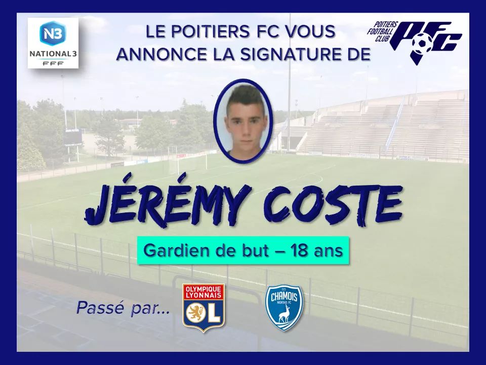 FCPoitiers's tweet photo. Jérémy Coste rejoint l'effectif N3 du Poitiers FC ! Gardien de 18 ans passé par l'@OL et @ChamoisNiortais. https://t.co/2orz0yLEvG