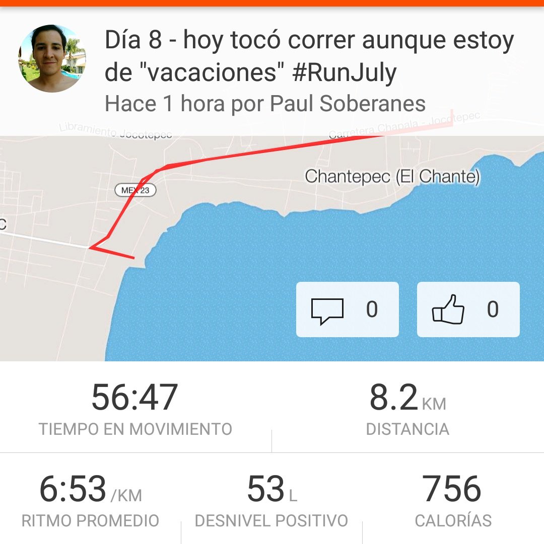 paulsoberanes's tweet photo. Día 8 del #RunJuly en plenas vacaciones.
Correr en el campo es súper increíble!
Llegué hasta el lago de #chapala. #runningmexico #Training https://t.co/WlKFCx1FSv