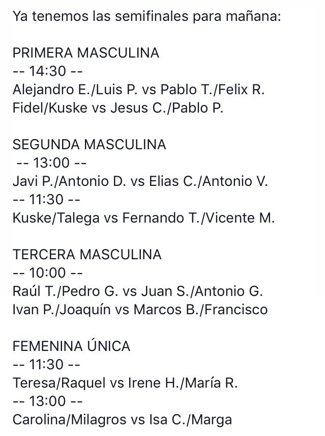 Ya tenemos las semifinales para mañana. 

No os lo perdáis.