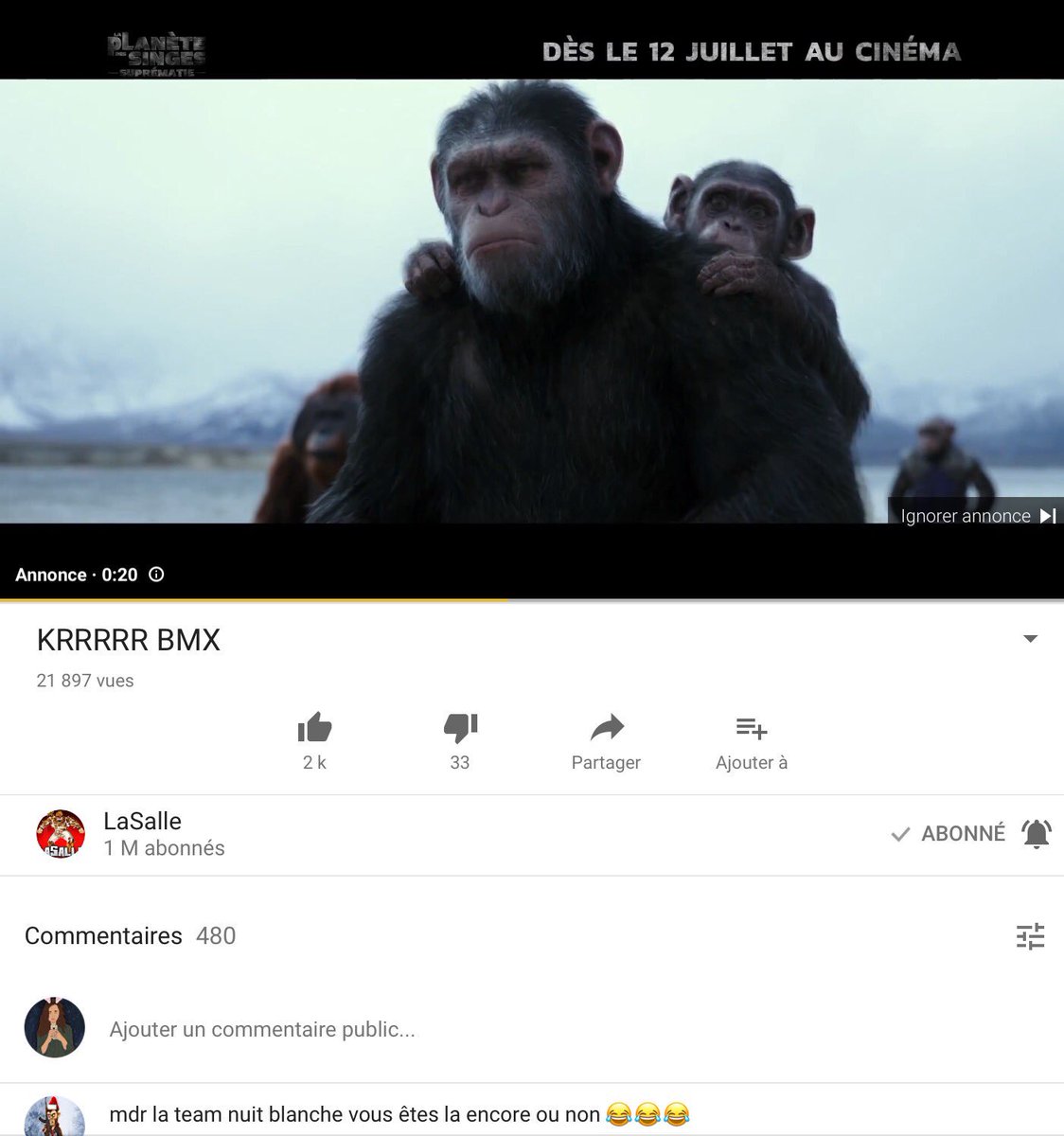 Solene1711's tweet photo. Je regarde une vidéo de LaSalle et je tombe sur une pub de babouin mdr pas mal^^ @LasalleMQS https://t.co/KjRJj5f9zJ
