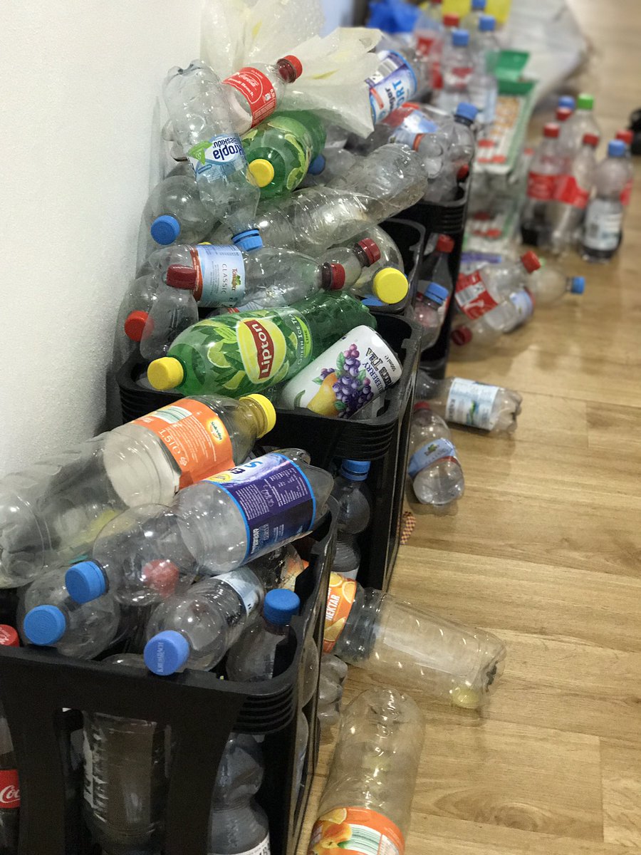 StCenyddGeog's tweet photo. Miss Webber's international bottle recycling campaign #goingstrong #recycling #sustainablecity 😂♻️ https://t.co/8TUqXSr3Tj