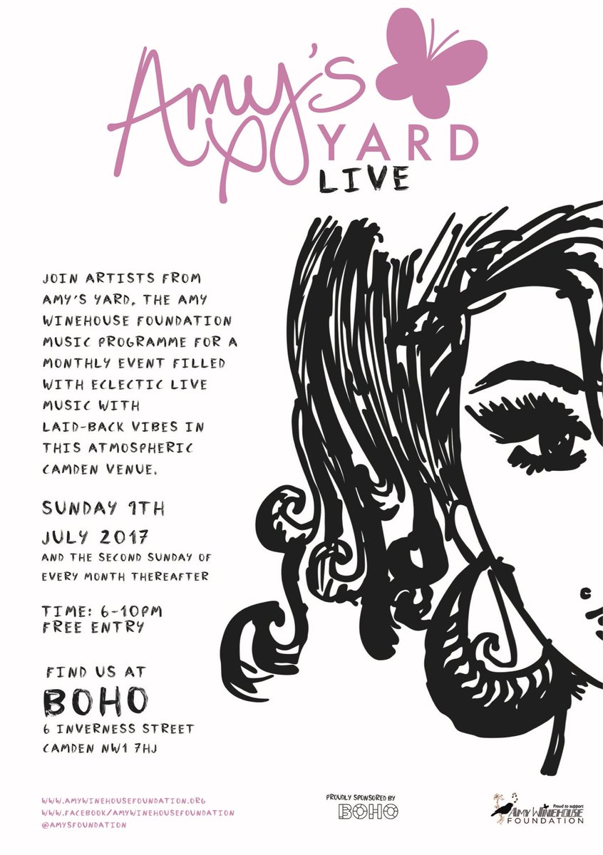 AmysFoundation's tweet photo. Today's the day! Come and join us this evening from 6pm at @BohoCamden for #AmysYardLive with a great combination of artists and vibes x https://t.co/OEt8nFm00k