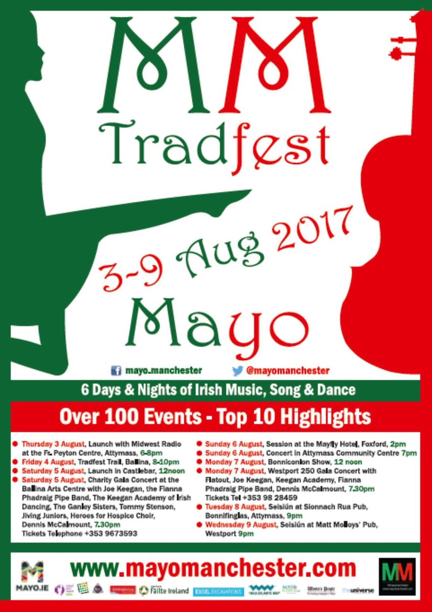 MayoManchester's tweet image. You can now pick up #MMTradfest brochures for our festival 3-9 August in #Mayo from @Irelandwest @ChamberBallina @MayoNorth @ballinafestival