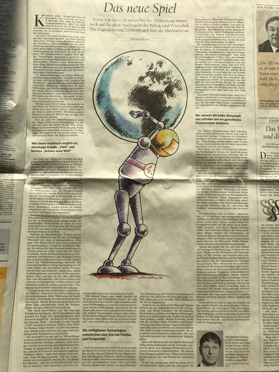 Heute #BerlinerTagesspiegel kaufen und lesen: Das neue Spiel - <a href="/DirkHelbing/">Dirk Helbing</a> über eine neue, andere #digitale #Zukunft