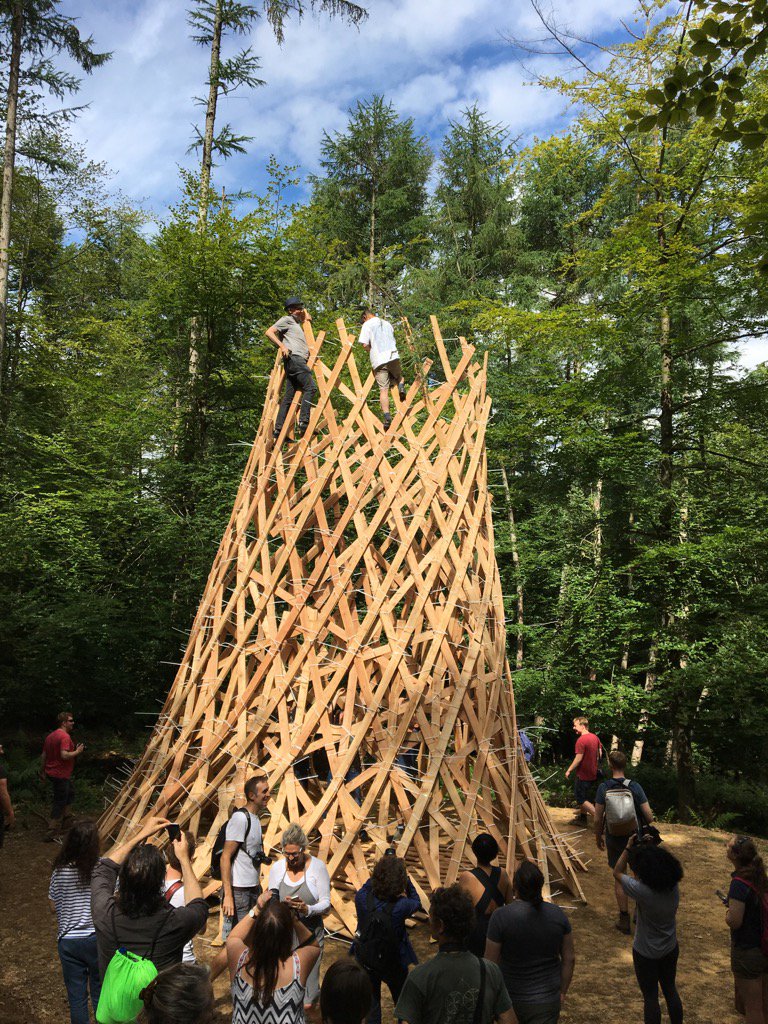 MeredithMole's tweet image. Peter Clegg and Niall McLaughlin testing the structure of the final piece #SitW 2017
