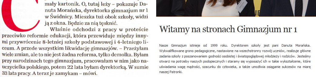 Dyrektorka gimnazjum twierdzi, że pracuje w nim ponad 22 lata, dziennikarka <a href="/NewsweekPolska/">Newsweek Polska</a> jej wierzy, gimnazjum istnieje od 18 lat KURTYNA