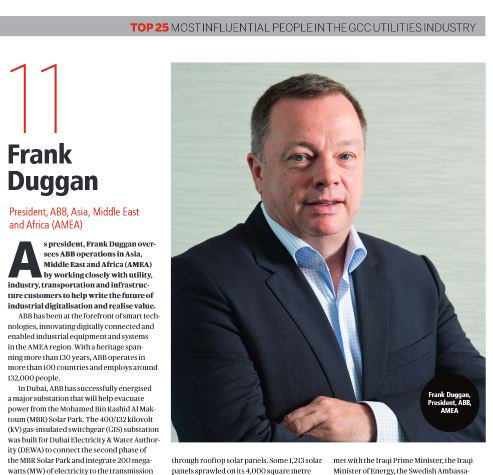 ABBMiddleEast's tweet photo. Proud to share that ABB's President, Frank Duggan has been ranked as a top influencer in the ME utility industry https://t.co/X5xhlhri2i https://t.co/VoEyndyvjv