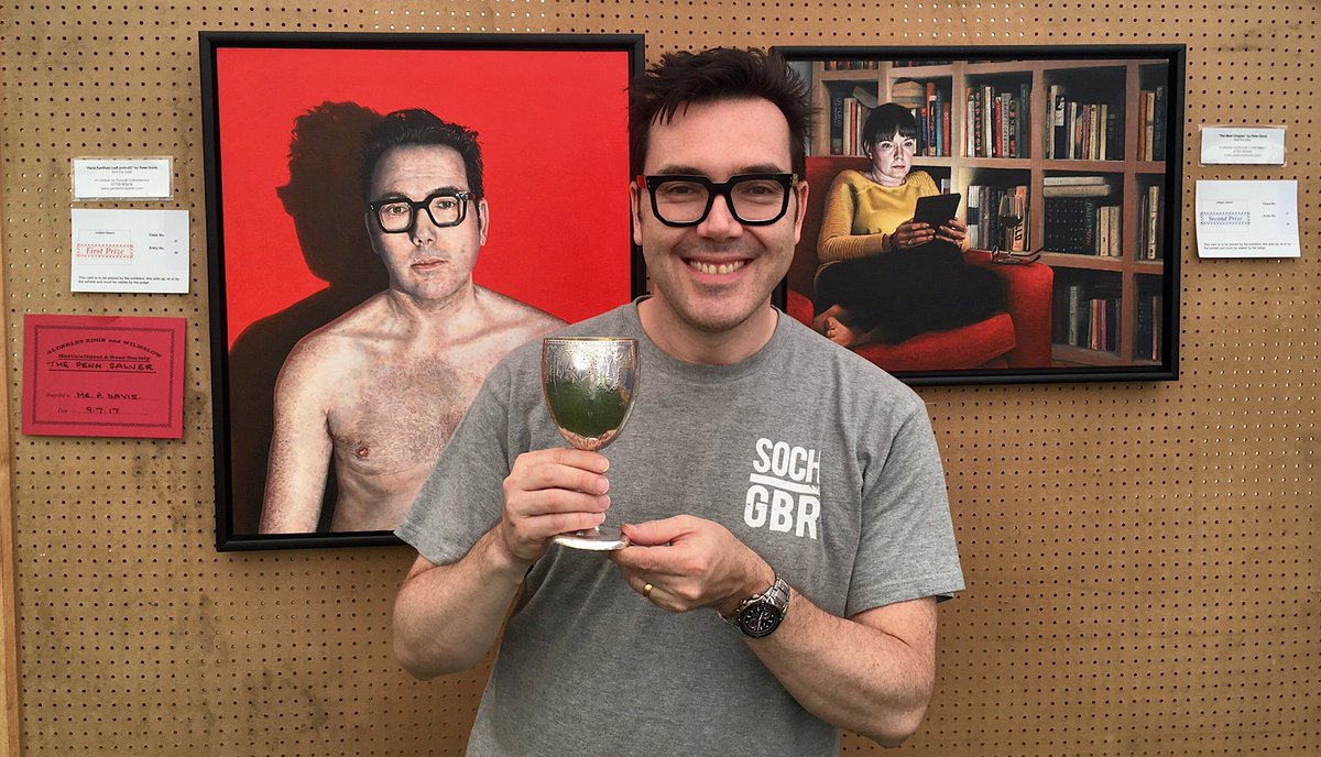 peterdavis_art's tweet photo. Won the 1st and 2nd prize for painting at this year's @WilmslowShow - here's a photo of me with my trophy...yay! https://t.co/1ZthIR9Kzq