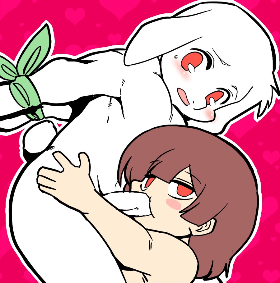 Rule 34 - 1boy 1girls anthro anthro on human asriel dreemurr athletic blush  bound brown hair caprine chara fellatio female female human fukenzenfuni  goat hair hands tied heart background human incest looking