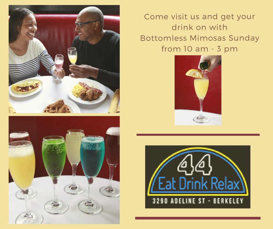 Start your week off right at #44RestaurantBarLounge in #Berkeley this Sunday Morning with #Brunch &amp; #BottomlessMimosas
#44RBL #EatDrinkRelax